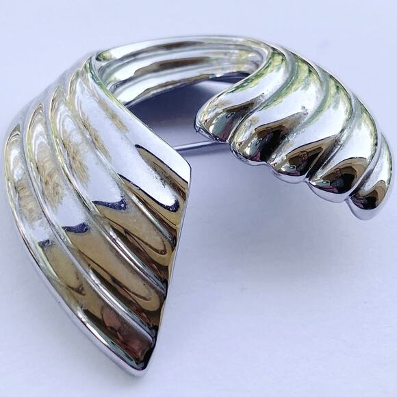Vintage Signed Napier Brooch Silver Tone Mid Century Modernist Swirl Design Pin - Picture 5 of 11